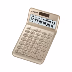 Casio JW-200SC-GD, Bureau, Calculatrice basique, 12 chiffres, Affichage inclinable, Batterie/Solaire, Or