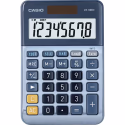 Casio MS-88EM, Bureau, Calculatrice à écran, 8 chiffres, Batterie/Solaire, Bleu