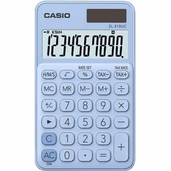 Casio SL-310UC-LB, Poche, Calculatrice basique, 10 chiffres, 1 lignes, Batterie/Solaire, Bleu
