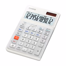 Casio JE-12E-WE, Bureau, Calculatrice basique, 12 chiffres, Batterie/Solaire, Blanc
