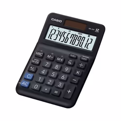 Casio MS-20F, Bureau, Calculatrice basique, 12 chiffres, Batterie/Solaire, Noir