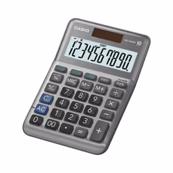 Casio MS-100FM, Bureau, Calculatrice basique, 10 chiffres, Batterie/Solaire, Gris