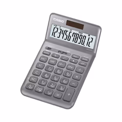 Casio JW-200SC-GY, Bureau, Calculatrice basique, 12 chiffres, Affichage inclinable, Batterie/Solaire, Gris