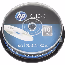 HP CRE00019, 52x, CD-R, 120 mm, 700 Mo, Boîte à gâteaux, 10 pièce(s)