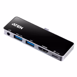 ATEN Station d’accueil de voyage USB-C avec transfert de puissance, Universel, USB Type-C, Noir, Argent