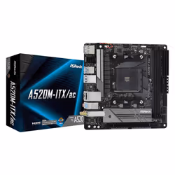 Asrock A520M-ITX/ac, AMD, Emplacement AM4, AMD Ryzen™ 3 de 3e génération, AMD Ryzen 5 de 3e génération, AMD Ryzen™ 7 de 2e... ...