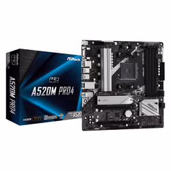 Asrock A520M Pro4, AMD, Emplacement AM4, AMD Ryzen™ 3 de 3e génération, AMD Ryzen 5 de 3e génération, AMD Ryzen™ 7 de 3e...,  ...