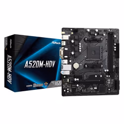 Asrock A520M-HDV, AMD, Emplacement AM4, AMD Ryzen™ 3 de 3e génération, AMD Ryzen 5 de 3e génération, AMD Ryzen™ 7 de 3e..., D ...