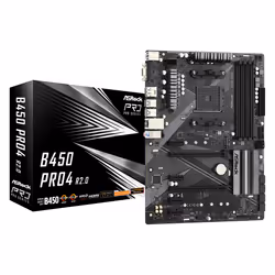 Asrock B450 Pro4 R2.0, AMD, Emplacement AM4, AMD Athlon, AMD Ryzen™ 3, AMD Ryzen™ 5, AMD Ryzen™ 7, AMD Ryzen™ 9 de 3e générat ...