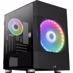Aerocool Atomic, Mini Tower, PC, Noir, micro ATX, Mini-ITX, Acrylonitrile-Butadiène-Styrène (ABS), SPCC, Bleu, Vert, Rouge