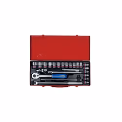 KING TONY - Coffret 1/2" 24 pièces SAE Caractéristiques principales de ce produit : Coffret métallique. Douilles 12 pans. Cli ...