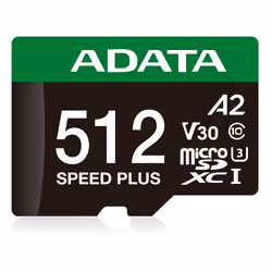 ADATA Speed Plus, 512 Go, MicroSDXC, Classe 10, 180 Mo/s, 160 Mo/s, Class 3 (U3)