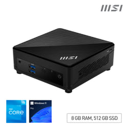 MSI Cubi 5 12M i5 1235U FS 8GB 512GB W11P Intel® Core™ i5 i5-1235U 8 Go DDR4-SDRAM 512 Go HDD+SSD Windows 11 Pro Mini PC Noir