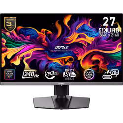 MSI MPG 272URX QD-OLED, 67,3 cm (26.5"), 3840 x 2160 pixels, 4K Ultra HD, QD-OLED, 0,03 ms, Noir