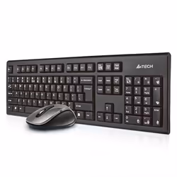 A4Tech 7100N desktop, Taille réelle (100 %), Sans fil, RF sans fil, QWERTY, Noir, Souris incluse