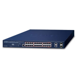 PLANET IPv6/IPv4, 4-Port Géré Gigabit Ethernet (10/100/1000) Connexion Ethernet, supportant l'alimentation via ce port (PoE) 1U Bleu