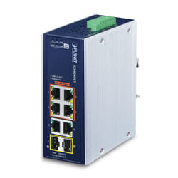 PLANET IP30 Industrial 4-Port Non-géré Gigabit Ethernet (10/100/1000) Connexion Ethernet, supportant l'alimentation via ce port (PoE) Bleu, Blanc