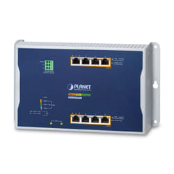 PLANET IP30, IPv6/IPv4, 4-Port Géré L2/L2+ Gigabit Ethernet (10/100/1000) Connexion Ethernet, supportant l'alimentation via ce port (PoE) Bleu, Gris