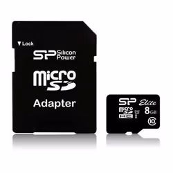 Silicon Power Elite 8GB microSDHC UHS-I, 8 Go, MicroSDHC, Classe 10, 40 Mo/s, 15 Mo/s, Noir