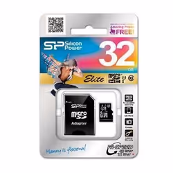 Silicon Power Elite, 32 Go, MicroSDHC, Classe 10, UHS-I, 85 Mo/s, Class 1 (U1)