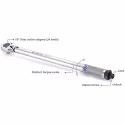 Tête de à cliquet de 2 voies, Angle de à douille de 15° (24 dents), Angle de à douille de 15°, Double lecture du couple (Nm & ...