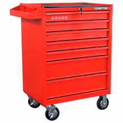 Tiroirs sur glissières à billes. 4 roues dont 2 directrices avec freins. Fermeture centralisée par clé. Supporte 280 kg de ch ...