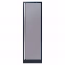 Ouverture de la porte réversible. Livrée avec 4 étagères. Fermeture à clé. Façade grise, finition brillante. Caisson noir, fi ...