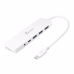 j5create JCD373-N Multi Adaptateur USB-C® Léger, USB 3.2 Gen 1 (3.1 Gen 1) Type-C, 60 W, Blanc, MicroSD (TransFlash), SD, 4K  ...
