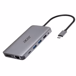 Acer HP.DSCAB.009, Avec fil, USB 3.2 Gen 1 (3.1 Gen 1) Type-C, 3,5 mm, 10,100,1000 Mbit/s, Argent, MicroSD (TransFlash), SD