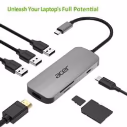 Acer HP.DSCAB.008, Avec fil, USB 3.2 Gen 2 (3.1 Gen 2) Type-C, 100 W, Argent, MicroSD (TransFlash), SD, Chine
