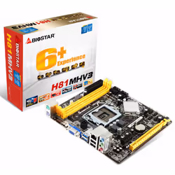 Biostar H81MHV3, Intel, LGA 1150 (Emplacement H3), Intel® Celeron®, Intel® Pentium®, i3-4xxx, i5-4xxx, i7-4xxx, DDR3-SDRAM, 1 ...