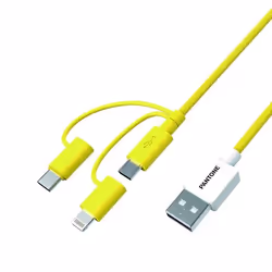 Pantone PT-USB003Y1, 1,2 m, USB A, USB C/Micro USB A/Lightning, Jaune