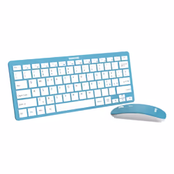 Pantone PT-KB09G1, Sans fil, RF sans fil, Commutateur de touche « ciseaux », QWERTY, Bleu, Souris incluse