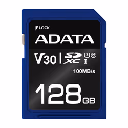 ADATA ASDX128GUI3V30S-R, 128 Go, SDXC, Classe 10, UHS-I, 100 Mo/s, 60 Mo/s