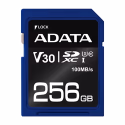 ADATA ASDX256GUI3V30S-R, 256 Go, SDXC, Classe 10, UHS-I, 100 Mo/s, 60 Mo/s