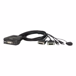 ATEN Commutateur KVM câble DVI USB 2 ports avec sélecteur de port distant, 1920 x 1200 pixels, WUXGA, 0,93 W, Noir