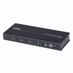 ATEN Commutateur KM sans limite USB à 4 ports (câbles inclus), Noir