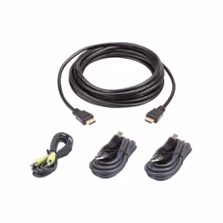 ATEN Kit de câbles KVM sécurisé HDMI USB 3 M, 3 m, HDMI, Noir, USB A, HDMI, 3.5 mm, USB B, HDMI, 3.5 mm, Mâle