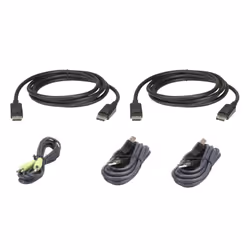 ATEN Kit de câbles KVM sécurisé deux affichages DisplayPort USB 3 M, 3 m, DisplayPort, Noir, USB, DisplayPort, 3.5 mm, USB, D ...