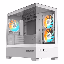 GIGABYTE C201 PANORAMIC ICE Boîtier PC – Moyen Tour, m-ATX, compatible radiateur 360 mm, 3 ventilateurs préinstallés, USB 3.0 ...