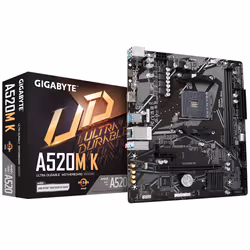 Gigabyte A520M K (rev. 1.0), AMD, Emplacement AM4, AMD Ryzen™ 3 de 3e génération, AMD Ryzen 5 de 3e génération, AMD Ryzen™ 7 ...
