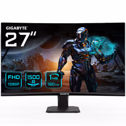GIGABYTE Moniteur de jeu incurvé GS27FC 27" FHD - 1920 x 1080 (FHD), 180Hz, 1ms, 250 cd/m², FreeSync Premium, prêt pour HDR, ...