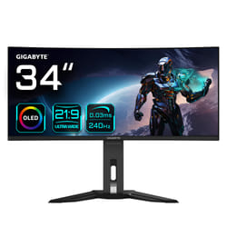 Gigabyte Moniteur de jeu courbé OLED WQHD MO34WQC2 de 34” - 3440x1440(WQHD), 240Hz, 0.03ms, KVM, 250 cd/m², FreeSync Premium Pro, DisplayHDR True Black 400, HDMI 2.1