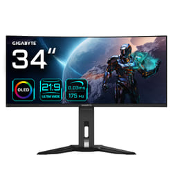 Gigabyte Moniteur de jeu courbé OLED WQHD MO34WQC 34” - 3440x1440(WQHD), 175Hz, 0.03ms, KVM, 250 cd/m2, FreeSync Premium Pro, DisplayHDR True Black 400, HDMI 2.1