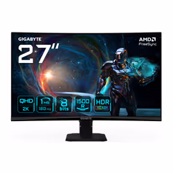 GIGABYTE GS27QCA 27" Moniteur Gaming Incurvé QHD - 2560 x 1440, 180Hz, 1ms, 250 cd/m², FreeSync, HDR Ready, HDMI 2.0, Display ...