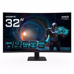 GIGABYTE GS27QCA 27" Moniteur Gaming Incurvé QHD - 2560 x 1440, 180Hz, 1ms, 250 cd/m², FreeSync, HDR Ready, HDMI 2.0, Display ...