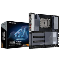GIGABYTE TRX50 AI TOP - Prend en charge les processeurs AMD Ryzen PRO 7000, VRM numérique 16+8+4 phases, jusqu'à 5200MHz DDR5 (OC), 4xPCIe 5.0 + 4xPCIe 4.0 M.2, Wi-Fi 7, LAN 10GbE, USB 3.2 Gen 2x2