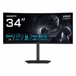 GIGABYTE GS34WQCA Écran Gaming Incurvé 34" WQHD – 3440 x 1440, 1500R, 120Hz, 1ms, 300 cd/m², FreeSync Premium, HDR Ready, HDMI 2.0, DisplayPort 1.4 - Vue supplémentaire 2