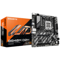 GIGABYTE B840M D2H Carte mère - Processeurs AMD Ryzen 9000, VRM 5+2+2 phases, jusqu'à 7600 MHz DDR5, 1xPCIe 4.0 + 1xPCIe 3.0 M.2, LAN 2.5GbE, USB 3.2 Gen 1