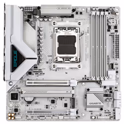 GIGABYTE B850M EAGLE WIFI6E ICE Carte Mère – Processeurs AMD Ryzen série 9000, VRM numérique 8+2+2 phases, jusqu’à 8200 MHz DDR5 (OC), 1 x M.2 PCIe 5.0 + 1 x PCIe 4.0, Wi-Fi 6E, LAN 2.5 GbE, USB 3.2 Gen 2